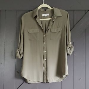 Loft olive utility blouse w/optional 3/4 sleeve